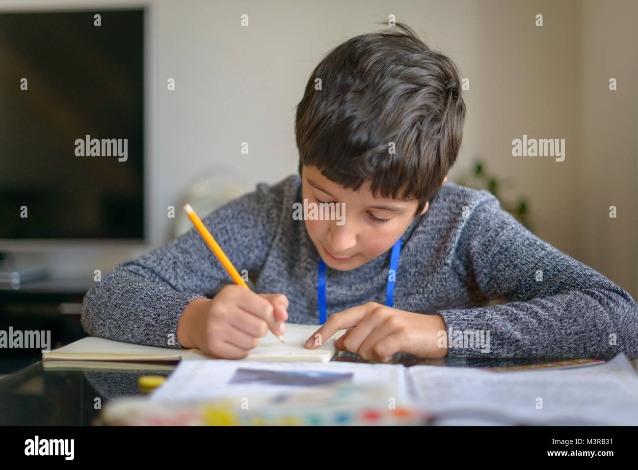 Scolaro lavora su compiti,Surrey, Regno Unito Foto Stock