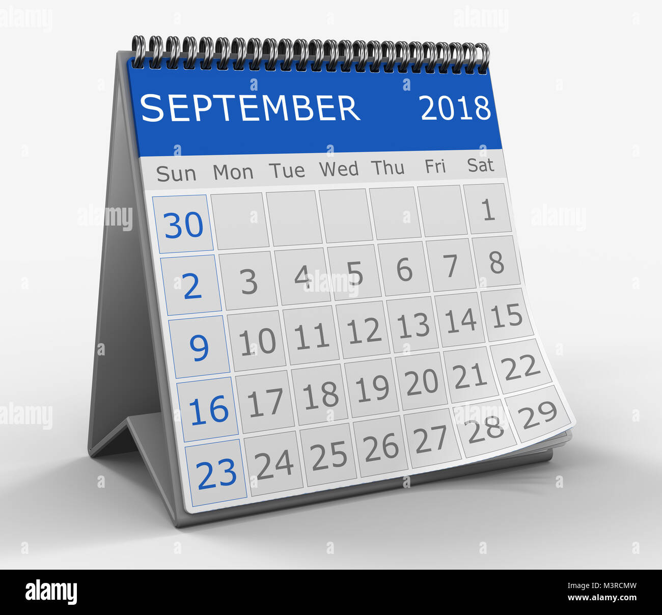 3d illustrazione di blue square calendario su sfondo bianco, settembre mese pagina Foto Stock