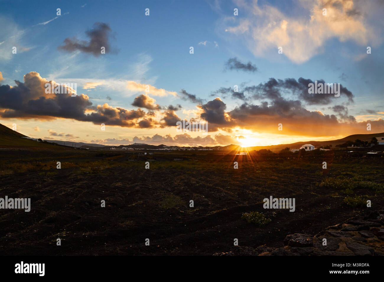Sunrise presso La Geria, Lanzarote Foto Stock