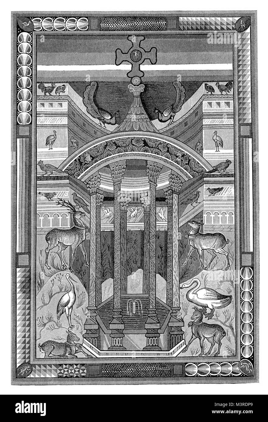 Miniatura dal libro dei vangeli di Carlo Magno o Carlo Magno, IX secolo, incisione vintage Foto Stock