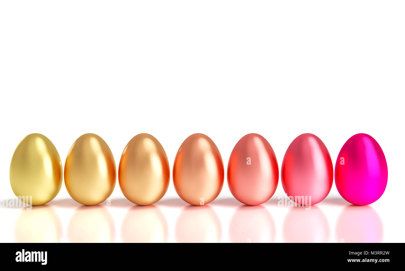 La gradazione di pasqua uova d'oro 3d rendering immagine Foto Stock