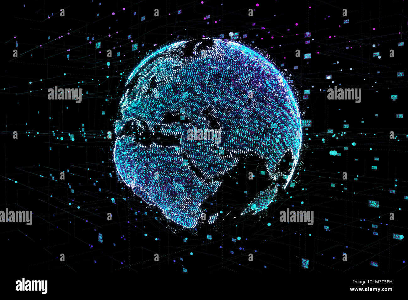 3d illustrazione dettagliata di virtual pianeta Terra. Tecnologia digital globe mondo. Foto Stock