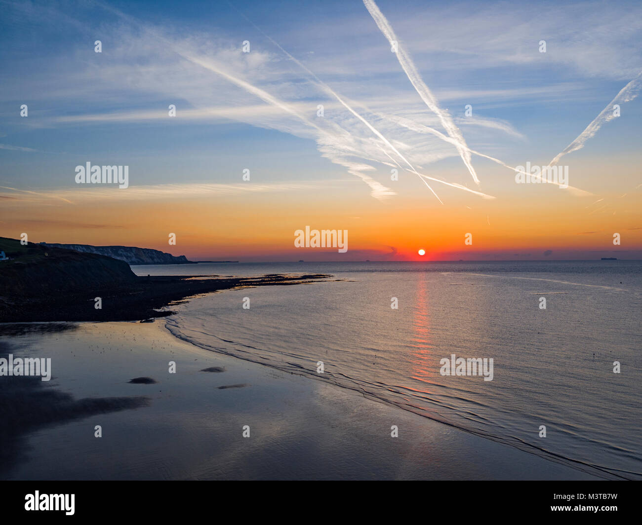 Sunny sands beach, Folkestone, Kent, Regno Unito - Vista aerea Foto Stock