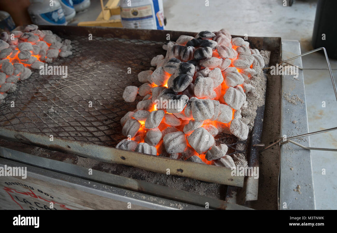 Caja Cina di maiale o di tutto il carbone animale casella di torrefazione è un tradizionale metodo cubano di cottura. Foto Stock