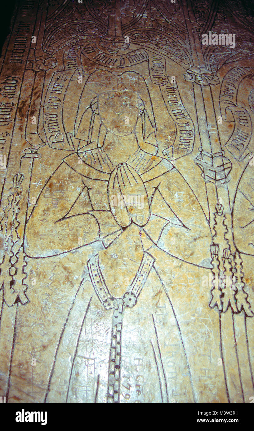 Tomba della moglie del sidro-maker Andrew Jones nella cripta della cattedrale di Hereford, Inghilterra Foto Stock
