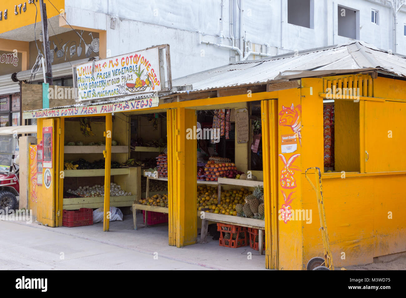 San Pedro, Ambergris Caye Belize - Gennaio 19, 2018: onorevole Gotay uno Stop una piccola strada negozio di generi alimentari a San Pedro in Belize. Foto Stock