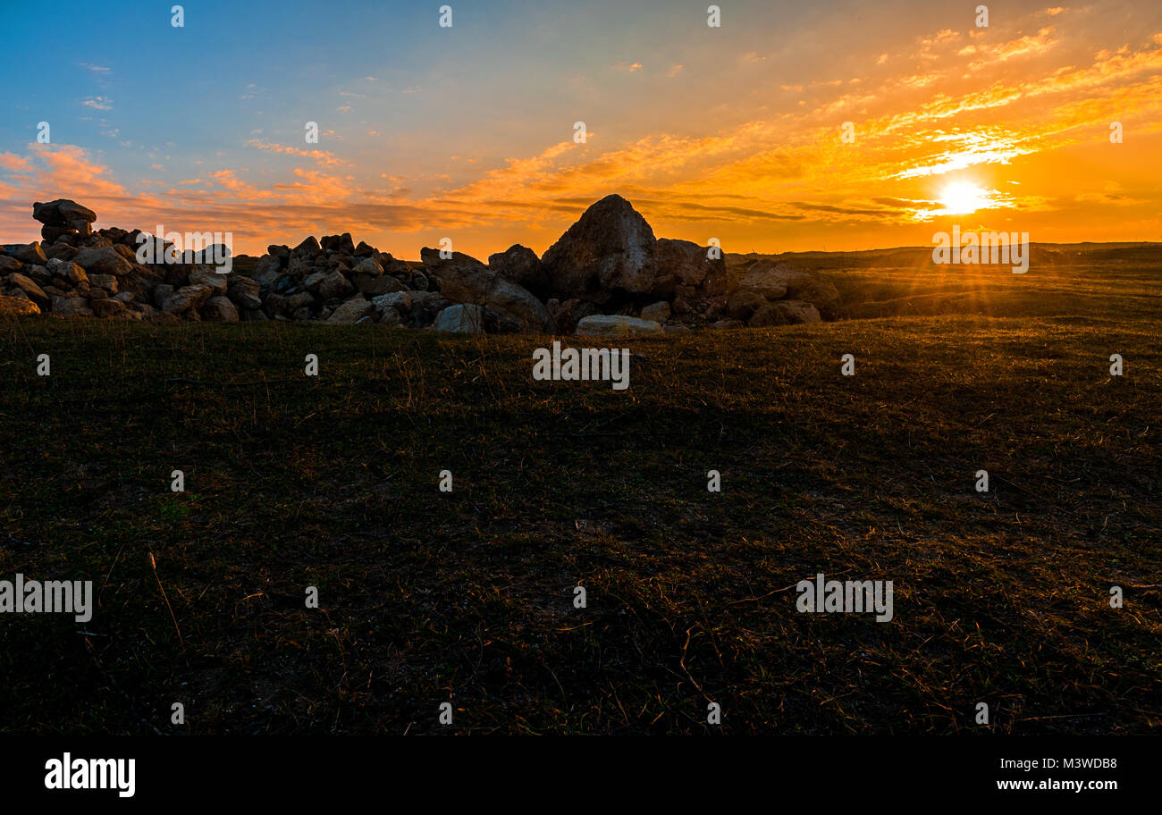 Sunny tramonto nella savana Foto Stock