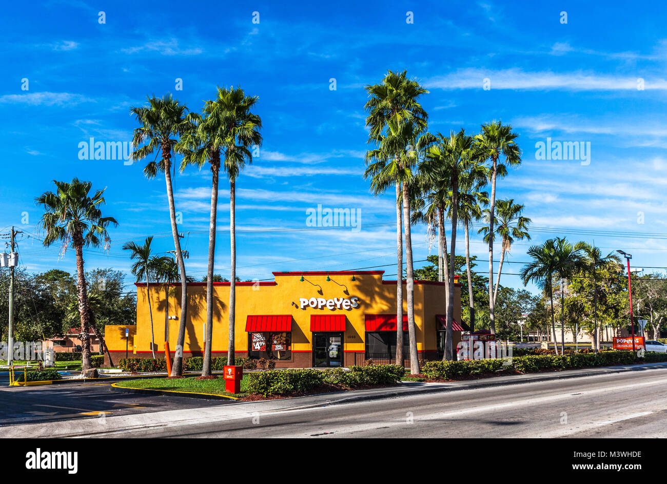 Popeyes ristorante fast food, North Miami Beach Boulevard, Miami Beach, Florida, Stati Uniti d'America. Foto Stock