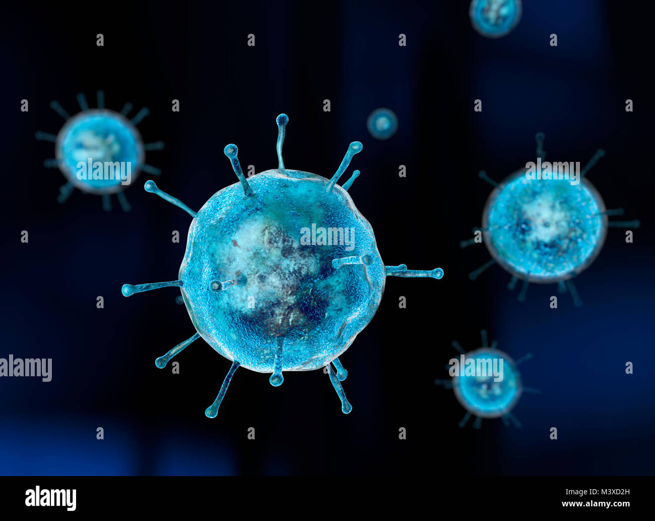 Virus influenzale, vista di un virus sotto un microscopio, malattia infettiva Foto Stock
