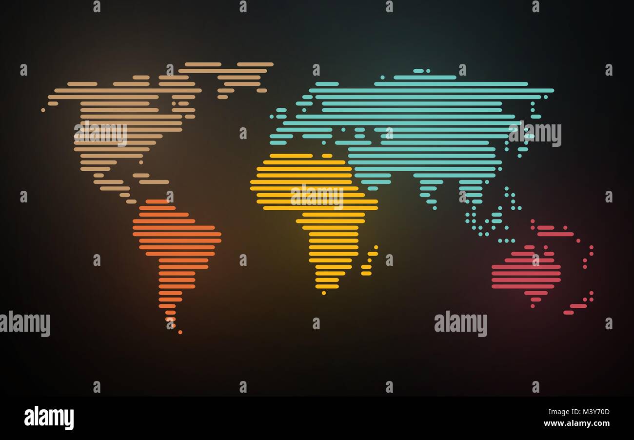 Mappa semplice del mondo creato linee sfocate su sfondo al neon Illustrazione Vettoriale Mappa semplice del mondo creato linee sfocate su sfondo al neon Illustrazione Vettoriale