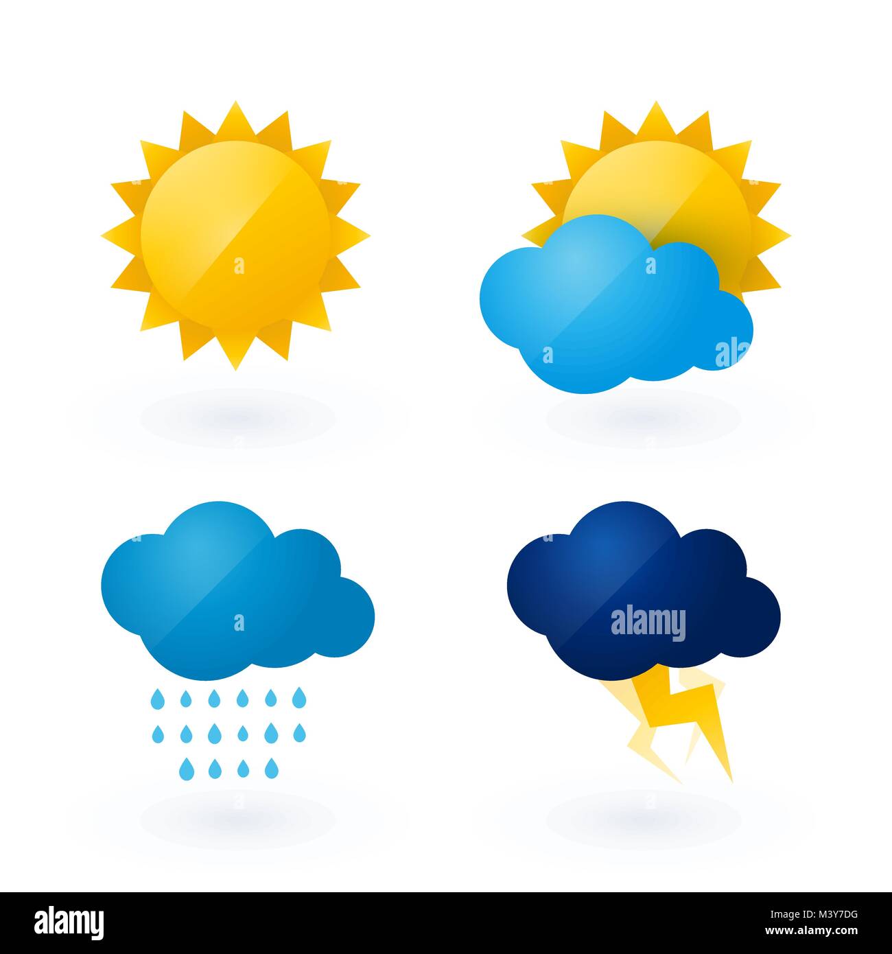 Icone per le previsioni con Sun e motivo di cloud Illustrazione Vettoriale