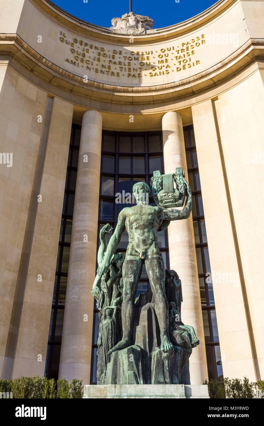 Francia, Parigi, zona elencata come patrimonio mondiale dall' UNESCO, Trocadero e il Palais de Chaillot, facciata del Museo dell'uomo Foto Stock