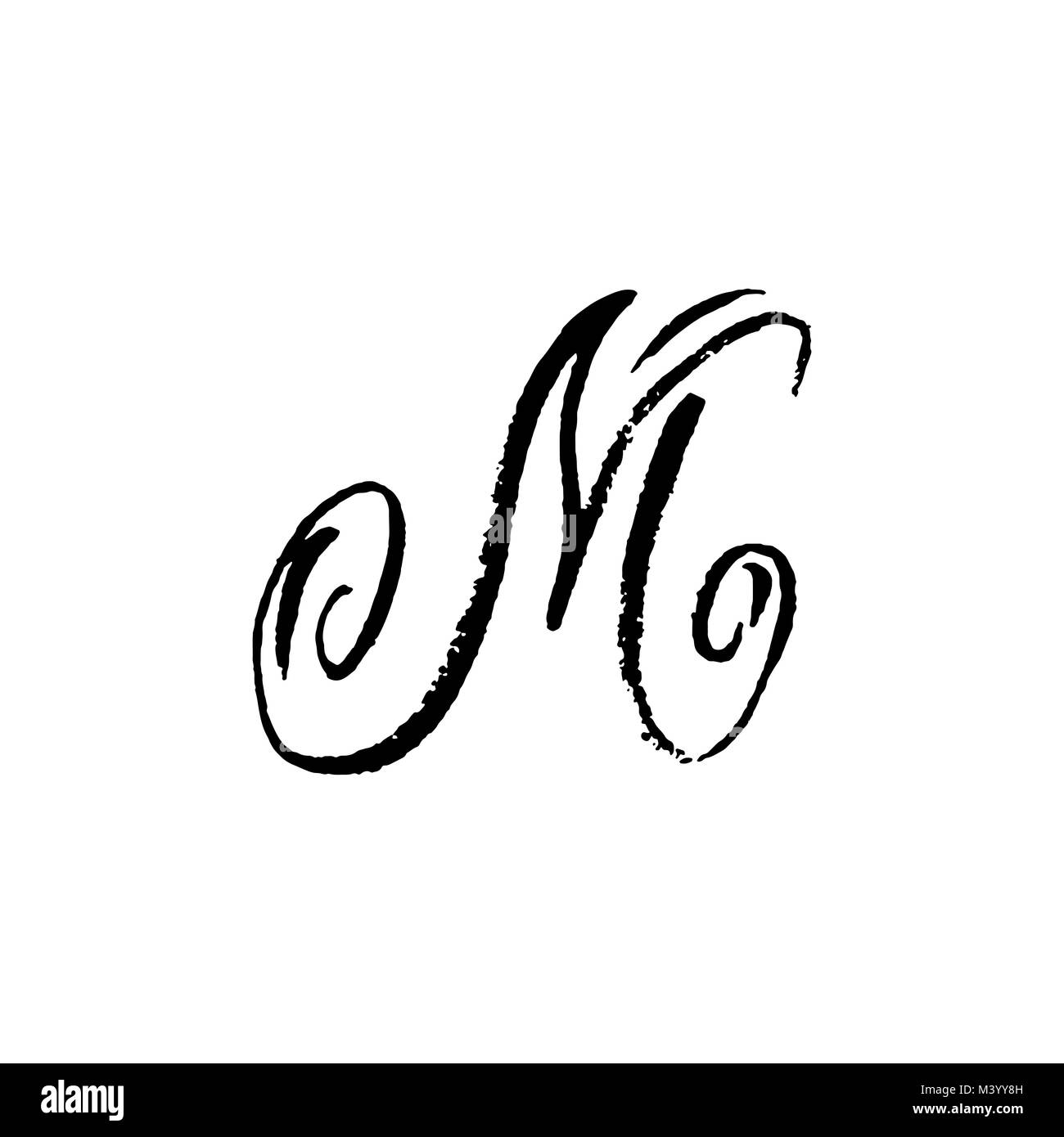 Lettera M. manoscritte da pennello asciutto. Corse ruvide testurizzate font. Illustrazione Vettoriale. Grunge stile elegante alfabeto. Illustrazione Vettoriale