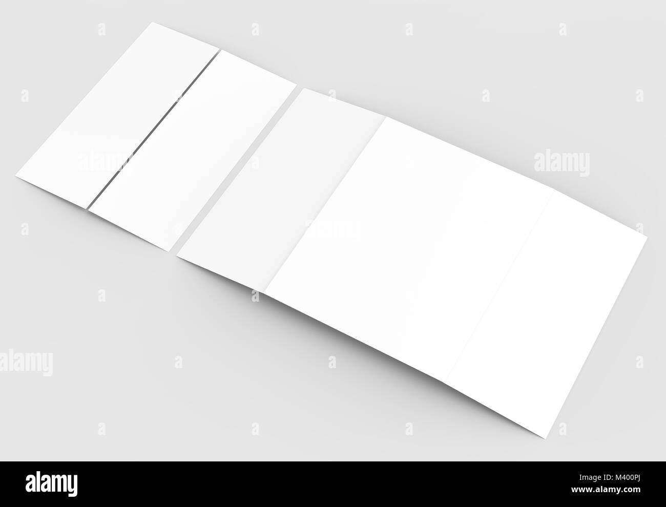 Porta doppia piegatura opuscolo verticale mock up isolati su soft uno sfondo grigio. 3D illustra Foto Stock