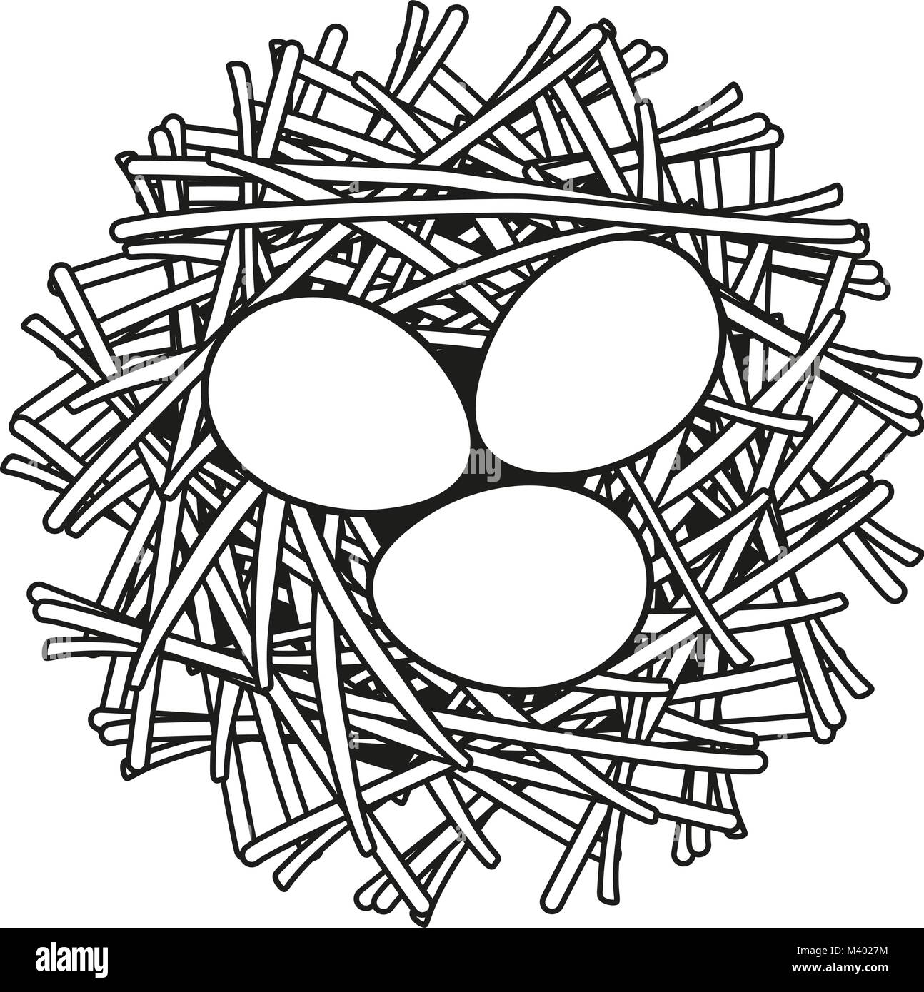 Line art in bianco e nero di uovo icona nido poster. Illustrazione Vettoriale