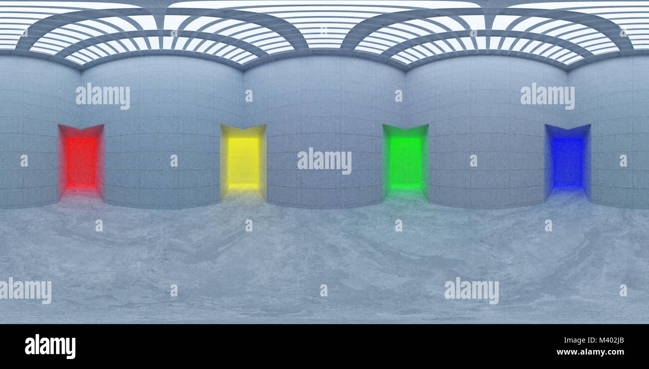 HDRI environment map, astratto panorama sferica con sfondo colorato di sorgenti di luce (3d illustrazione equirettangolare) Foto Stock