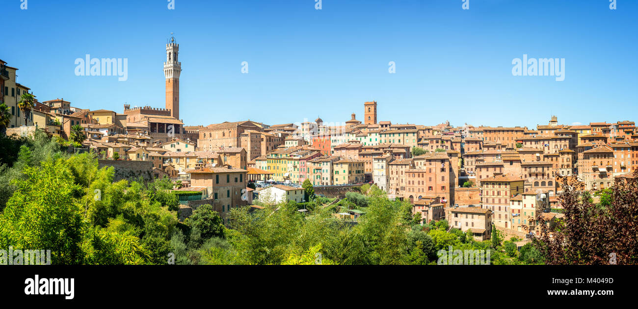 Panorama di Siena, vista aerea con la Torre del Mangia, Toscana, Italia Foto Stock