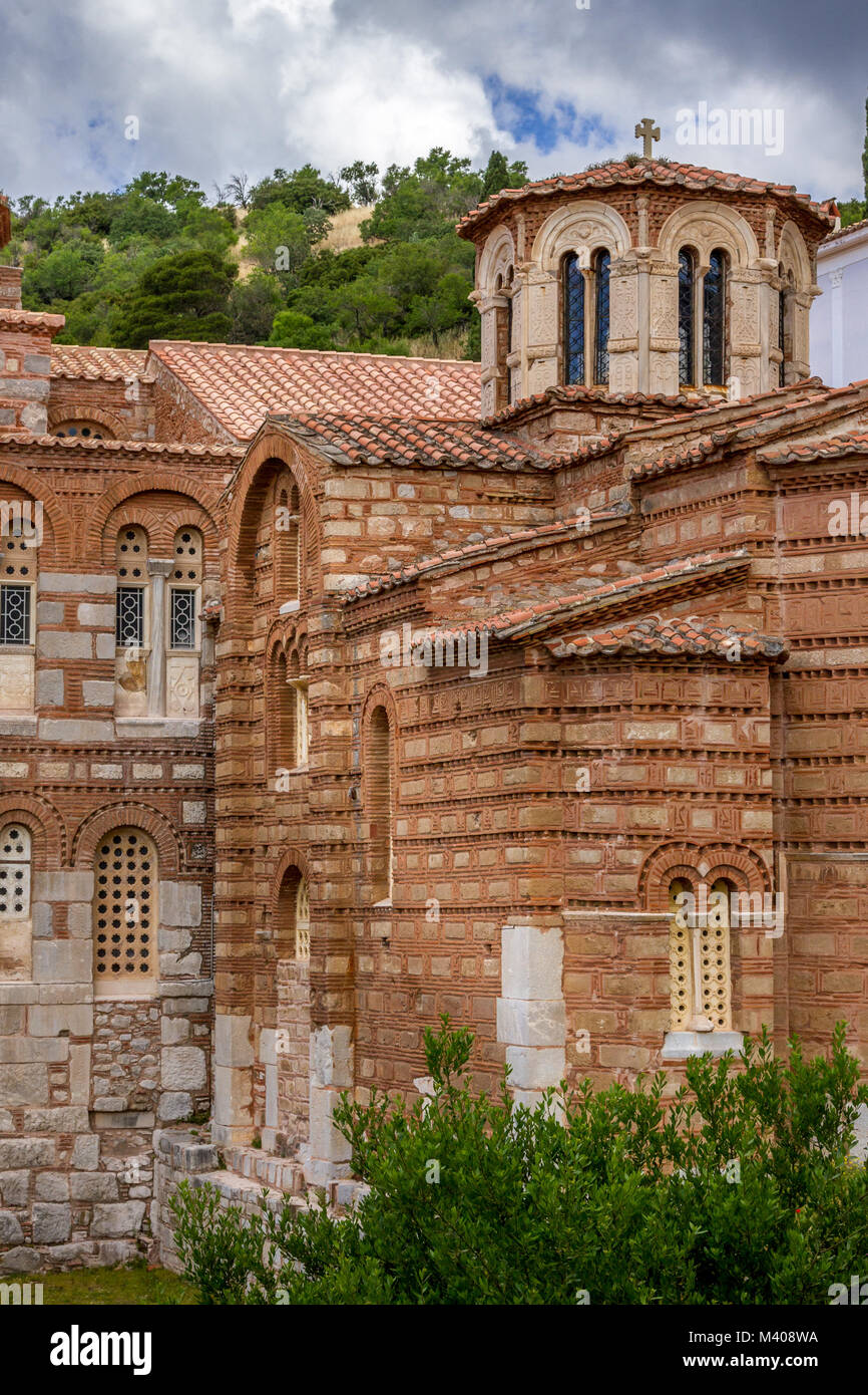 Hosios Loukas, un centro greco bizantino monastero ortodosso, un sito Patrimonio Mondiale dell'UNESCO, nella regione di Beozia, Grecia centrale. Foto Stock