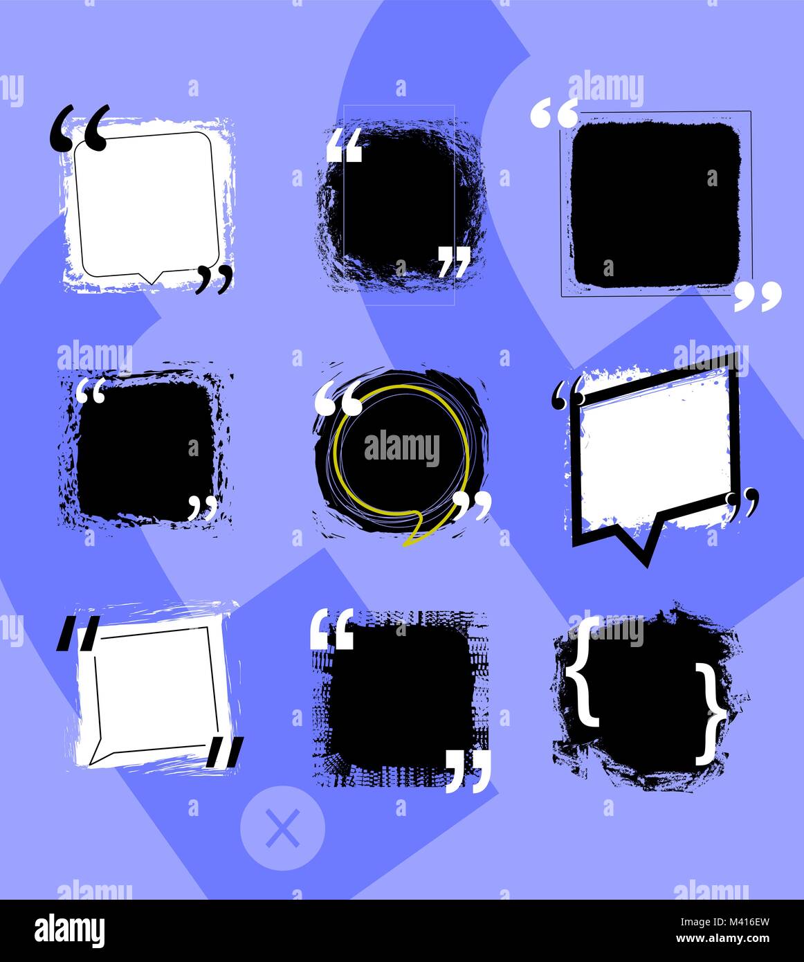 Citazioni fumetti con cornici e addolorato ruvida texture pennello set di vettore. Illustrazione Vettoriale