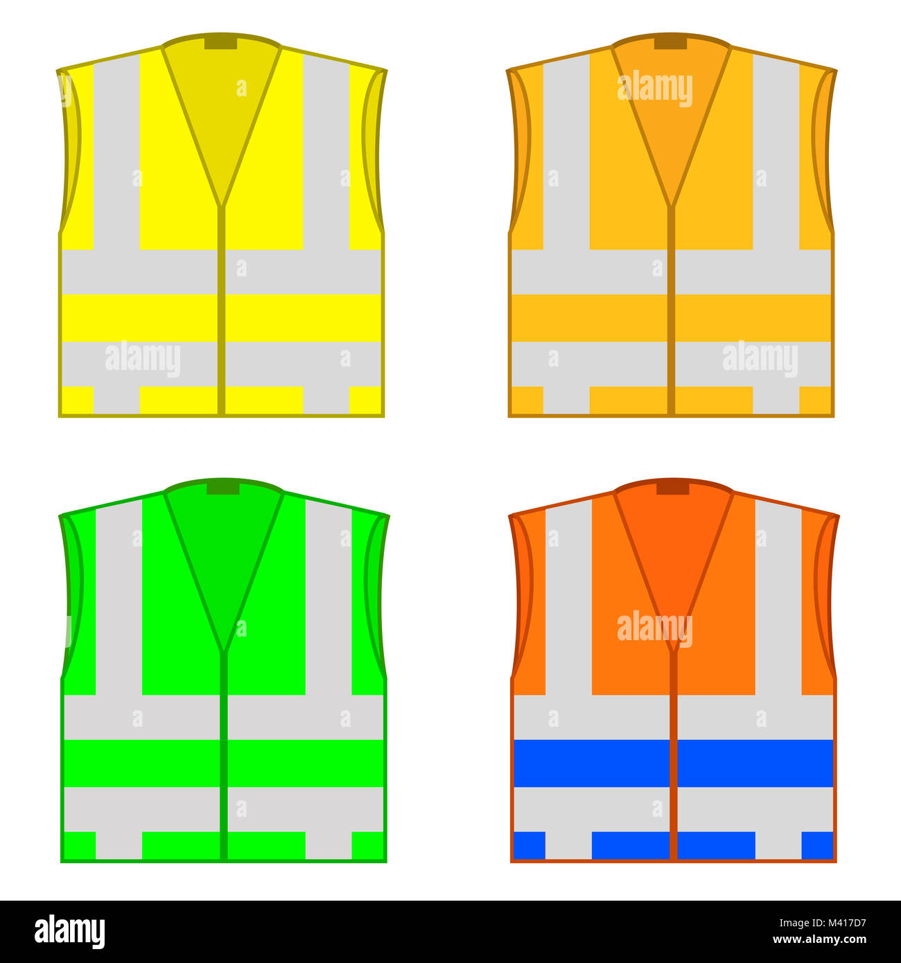 Colorato giubbotti di sicurezza. Indumenti da lavoro protettiva per il lavoro. Giubbotti di strada con strisce. Professionale di alta visibilità vestiti Foto Stock