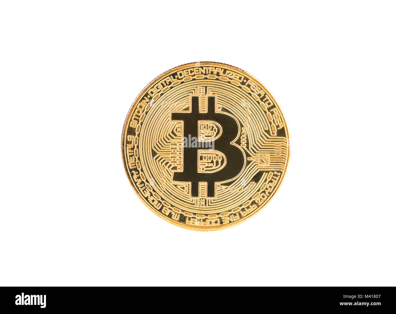 Golden bitcoin isolato, crypto-investimenti in divise Foto Stock