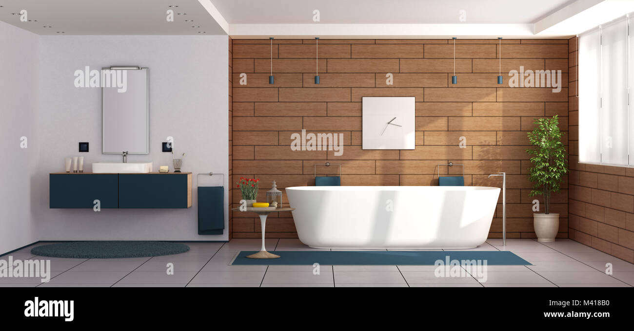 Bagno moderno con vasca da bagno e lavandino 3d rendering foto ... Bagno moderno con vasca