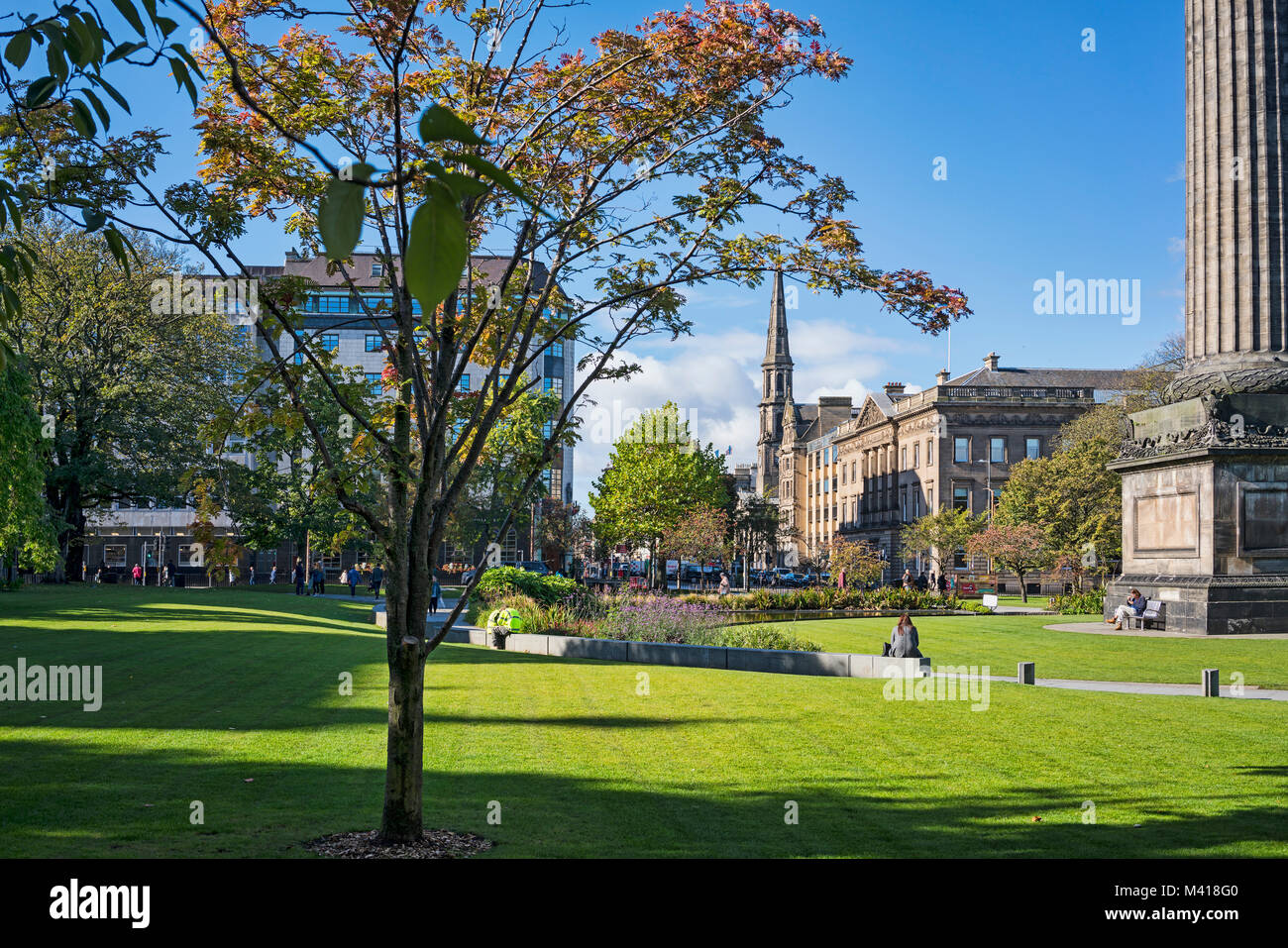 St Andrews Square Gardens, Melville monumento, centro di Edimburgo, Scozia, Regno Unito. Foto Stock