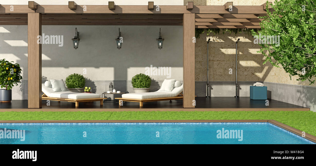 Giardino di lusso con pergola e piscina 3d rendering foto ... Giardini di lusso