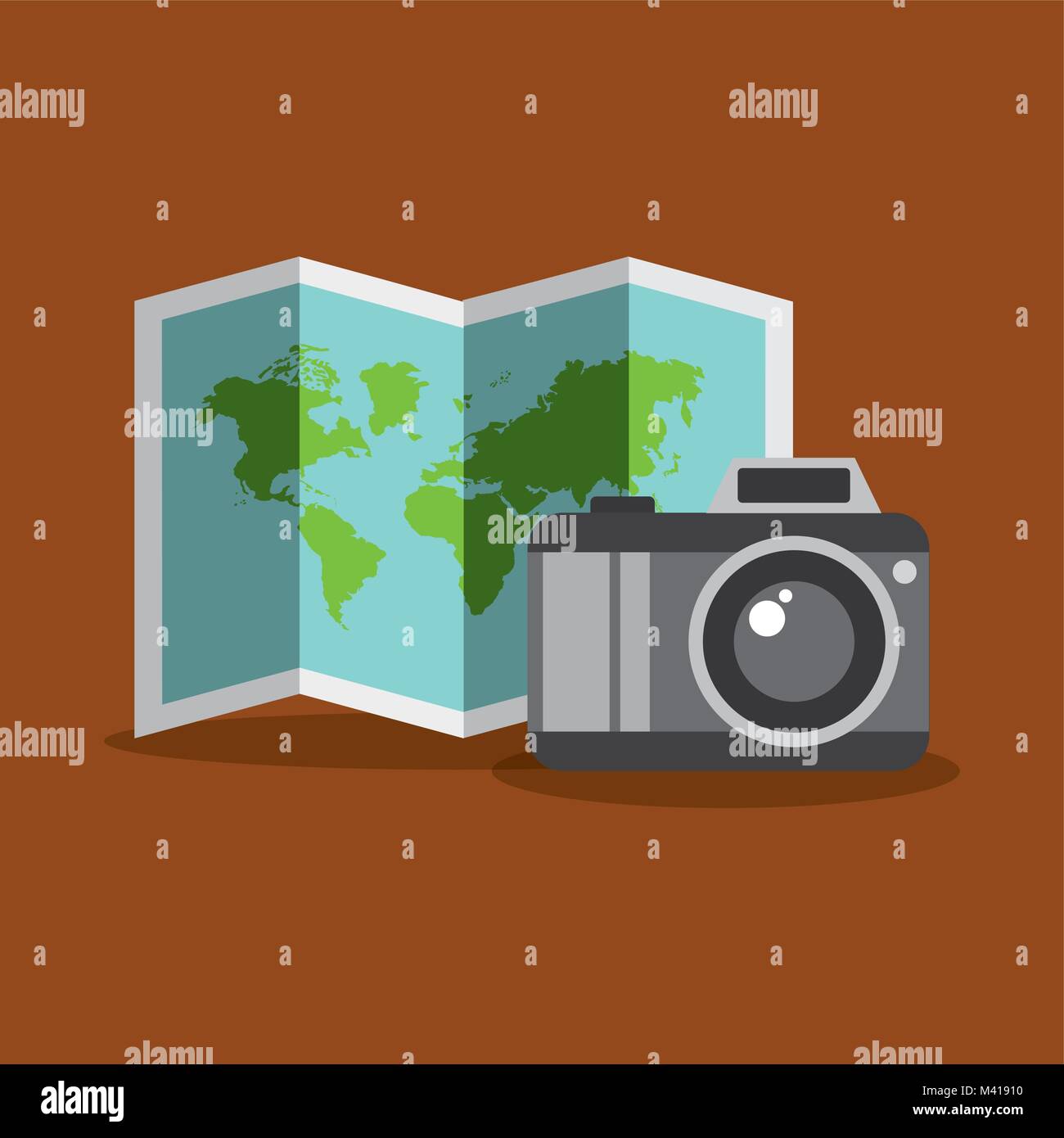 Mappa piegata e foto della fotocamera attrezzature turistiche Illustrazione Vettoriale