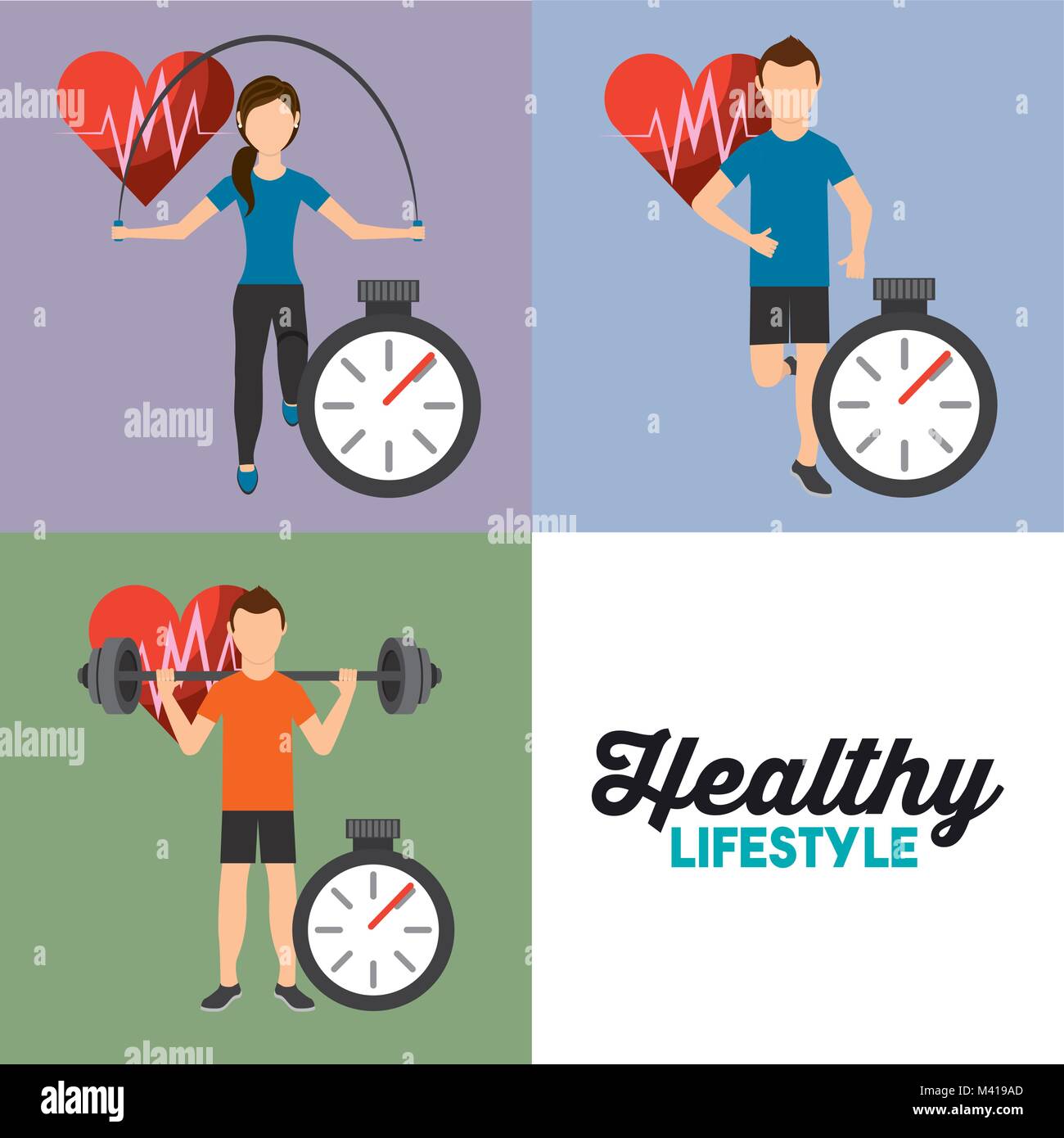 Impostare le persone sport athletic frequenza cardiaca cronometro e uno stile di vita sano Illustrazione Vettoriale