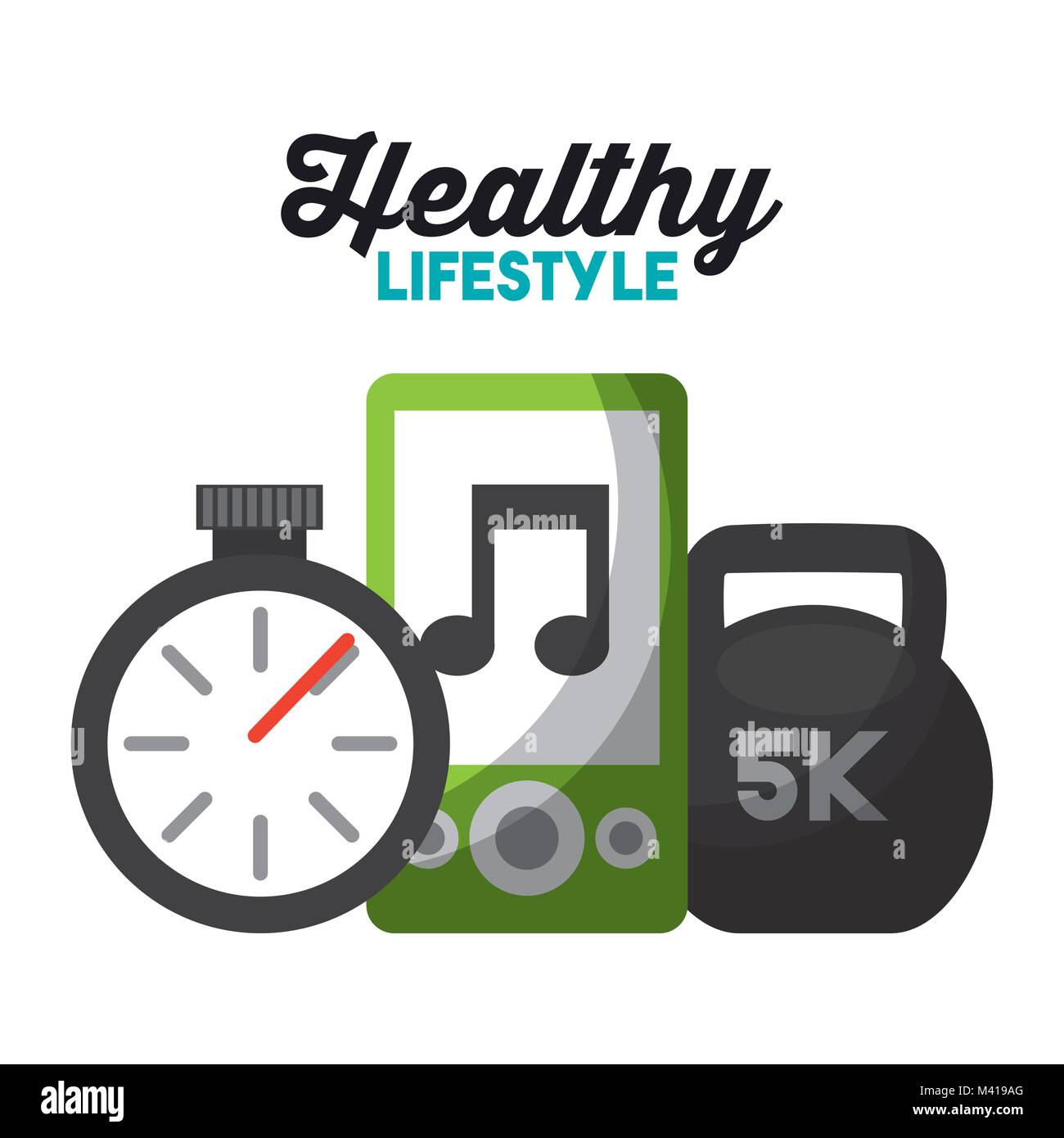 Cronometro mp3 e peso dello sport uno stile di vita sano Illustrazione Vettoriale