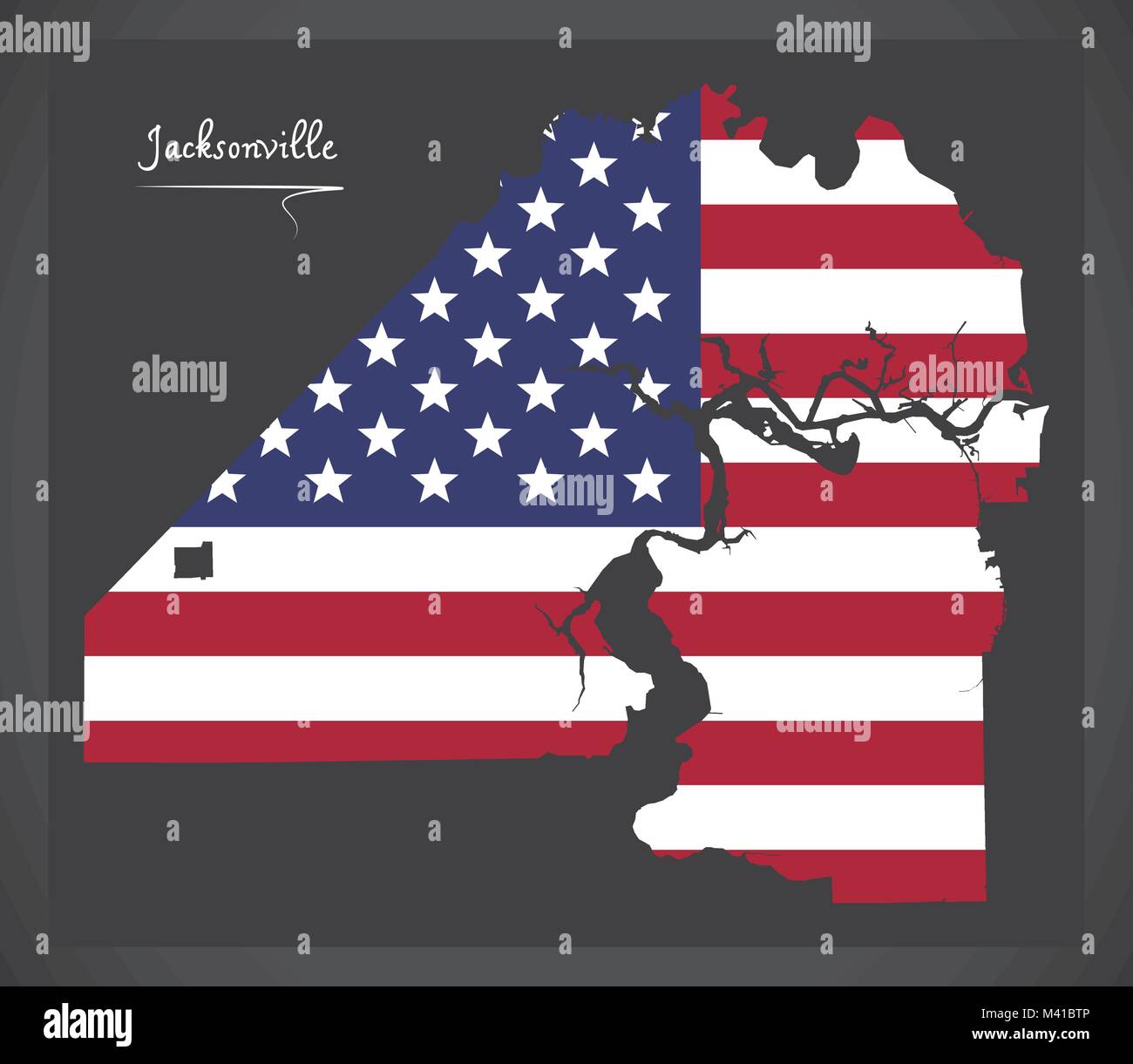 Mappa di Jacksonville con American bandiera nazionale illustrazione Illustrazione Vettoriale