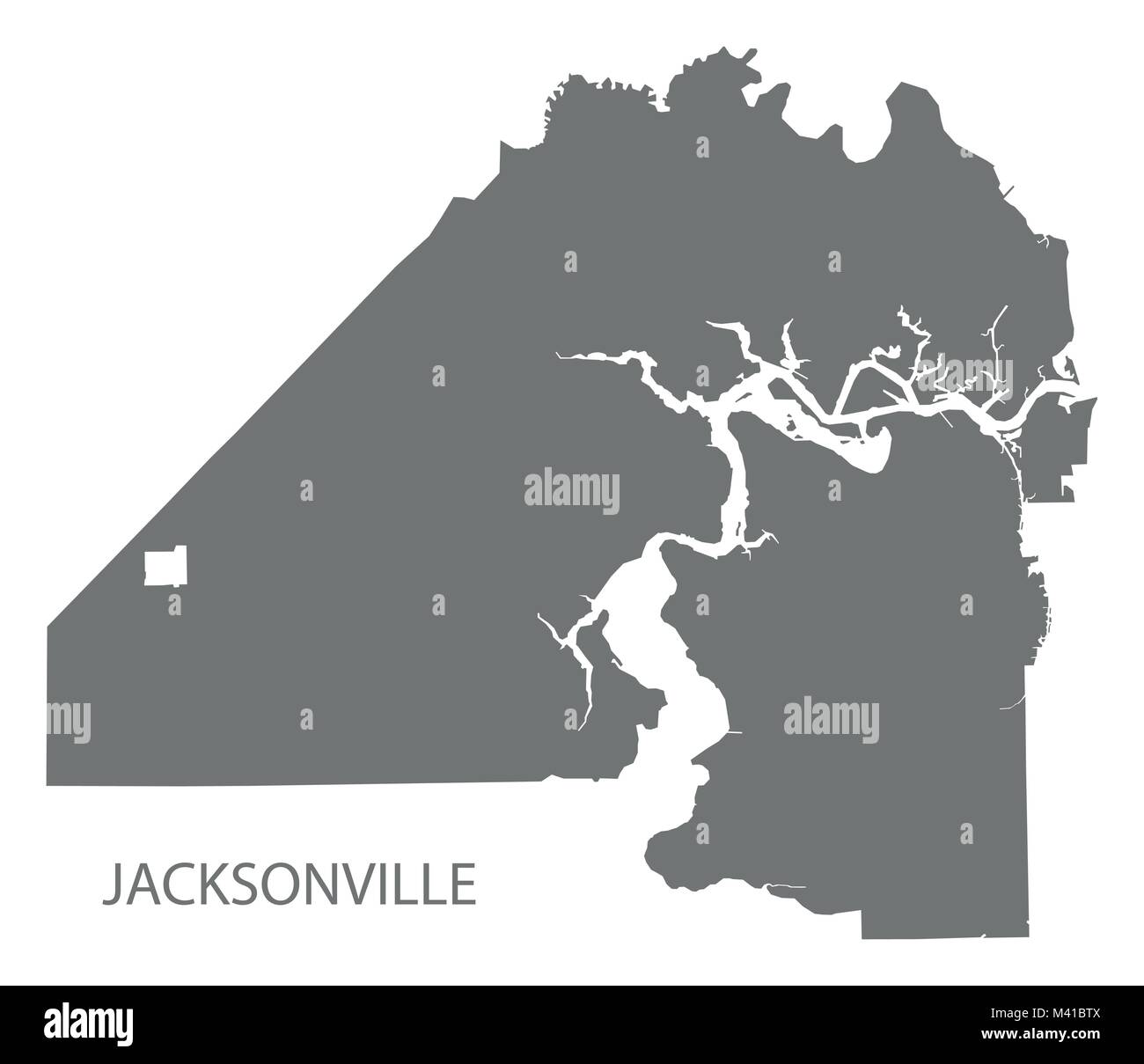 Jacksonville in Florida City map grigio illustrazione forma silhouette Illustrazione Vettoriale