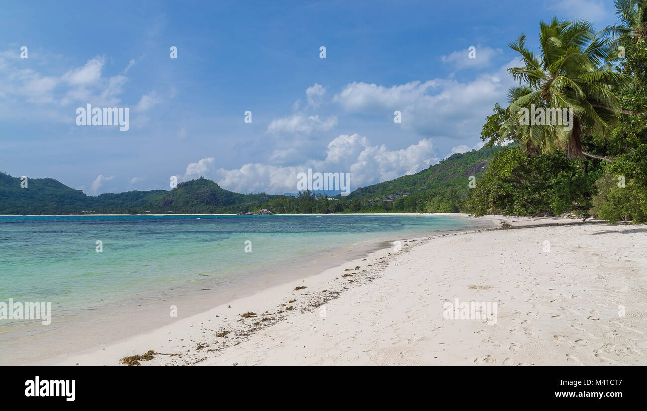 Baie Lazare spiaggia sabbiosa a Mahe Seychelles. Foto Stock