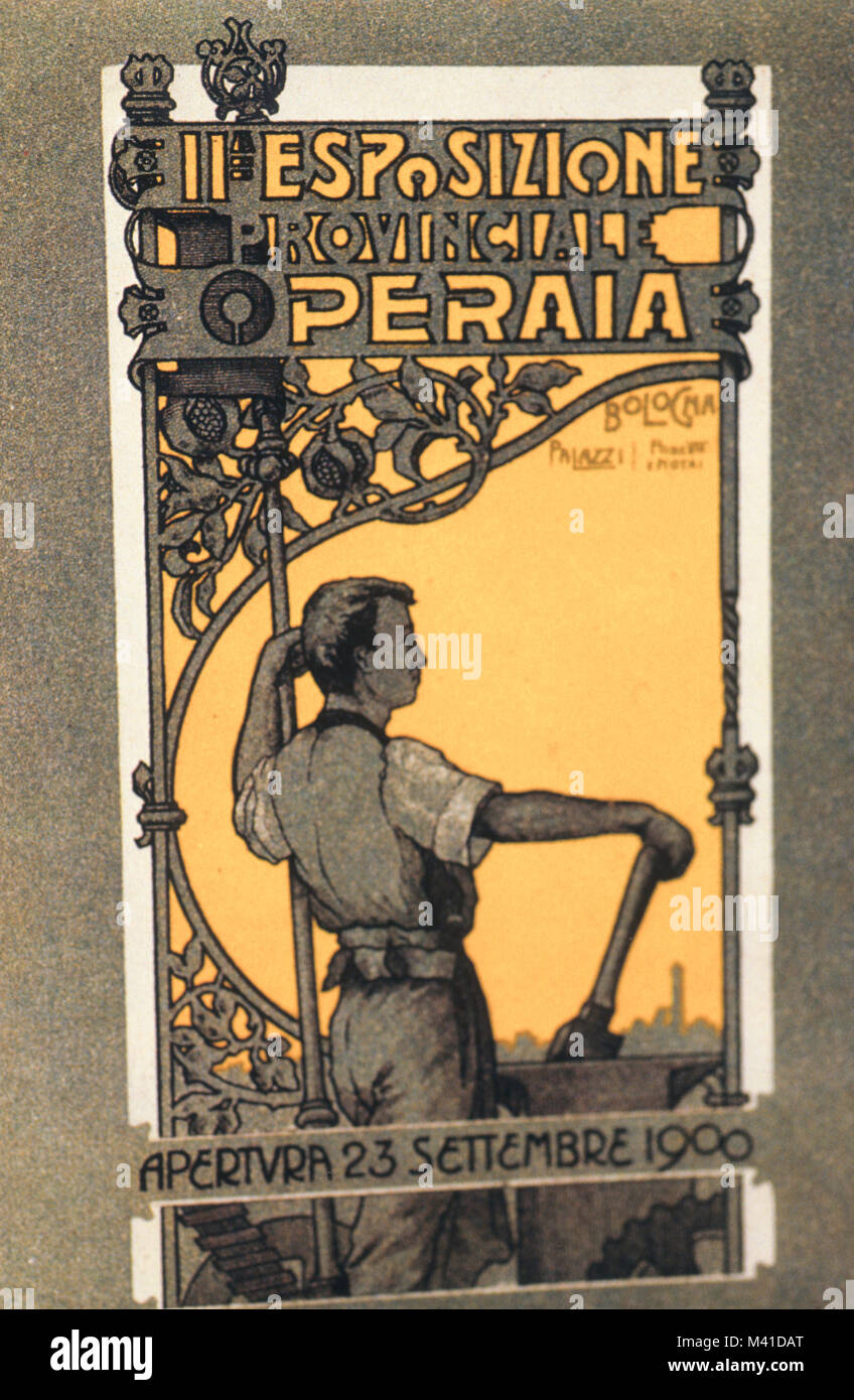 II lavoro mostra provinciale, una cartolina da Ludovico ramponi, Bologna 1900 Foto Stock