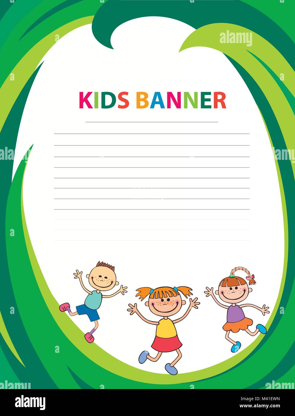 Bambini allegri corrono sul banner template vettoriale backround colorati Illustrazione Vettoriale