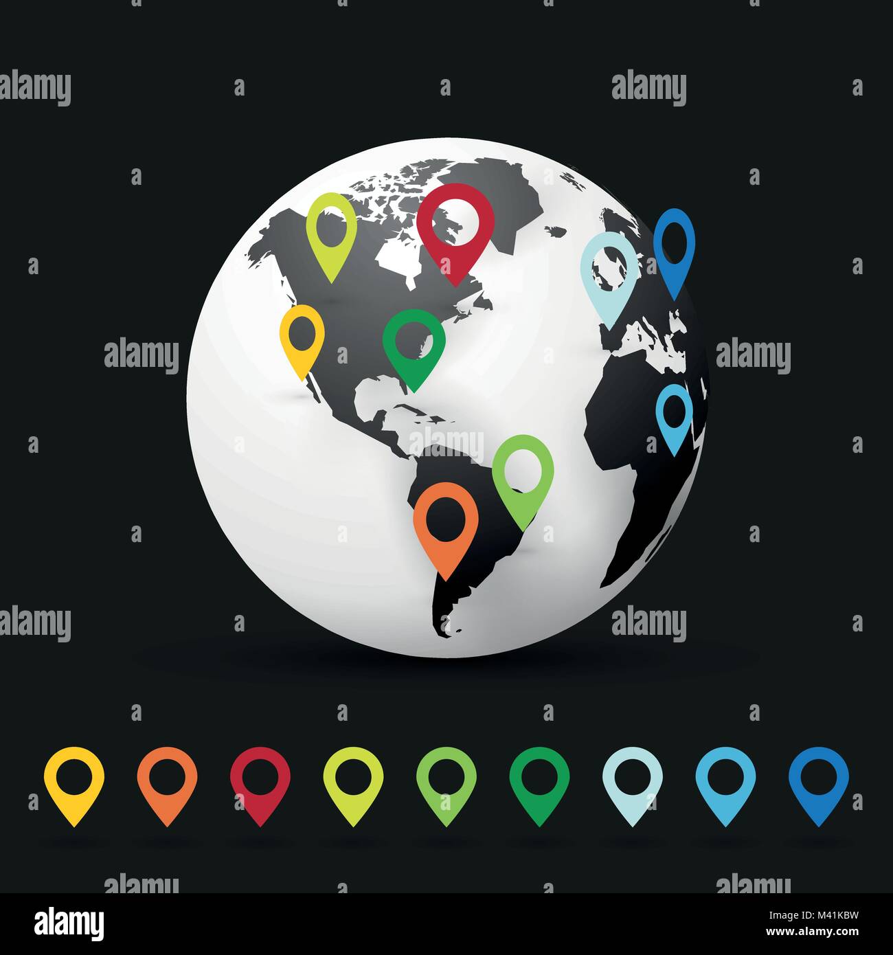 Globe e il pin della posizione del puntatore Illustrazione Vettoriale Globe e il pin della posizione del puntatore Illustrazione Vettoriale