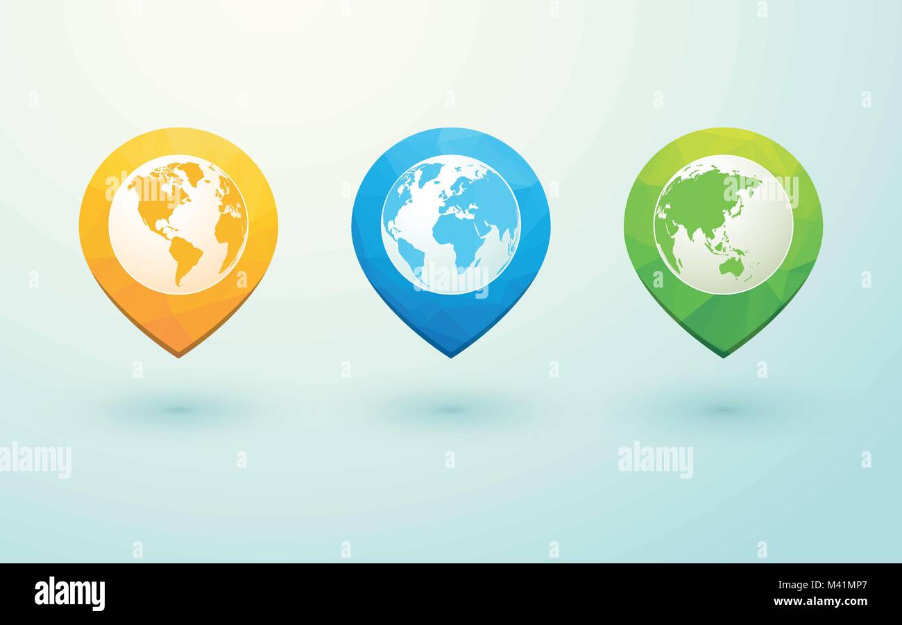 Globi di colore e perni di freccia Illustrazione Vettoriale Globi di colore e perni di freccia Illustrazione Vettoriale