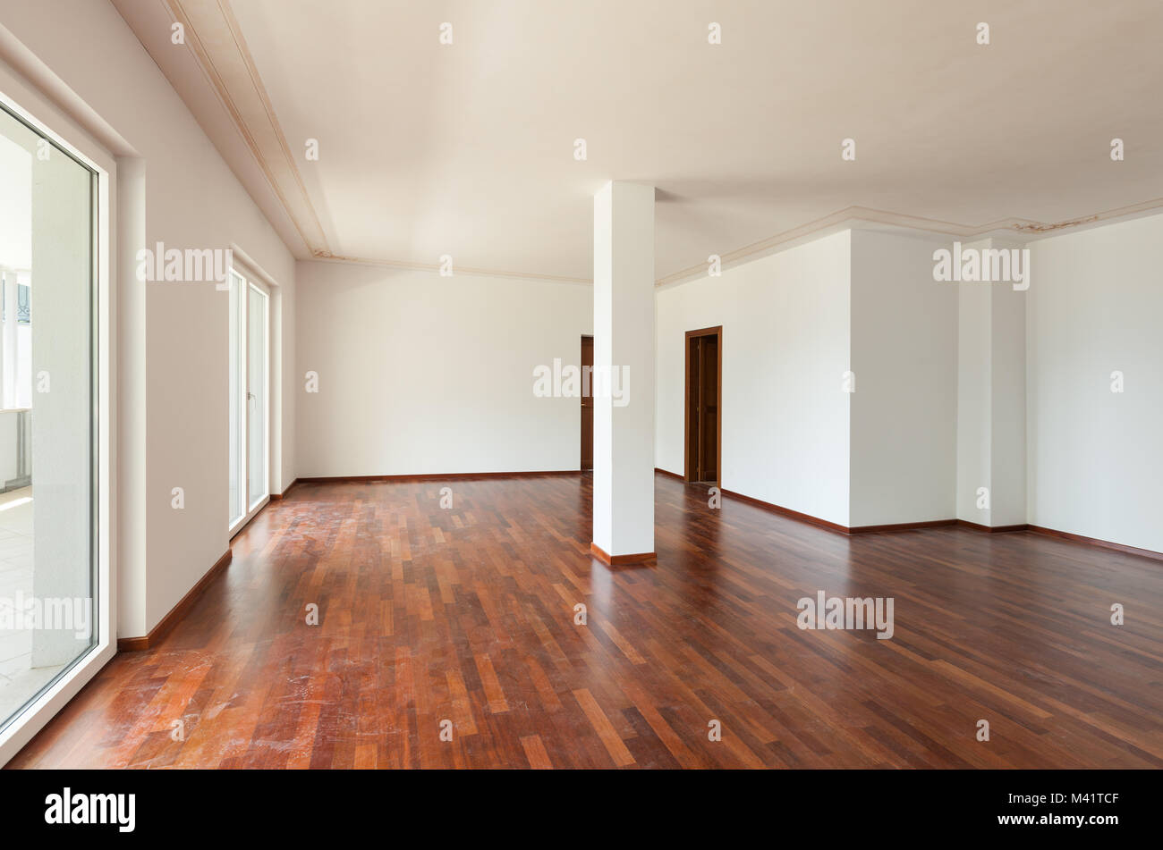 Appartamento interno, grande stanza vivente con la colonna Foto Stock