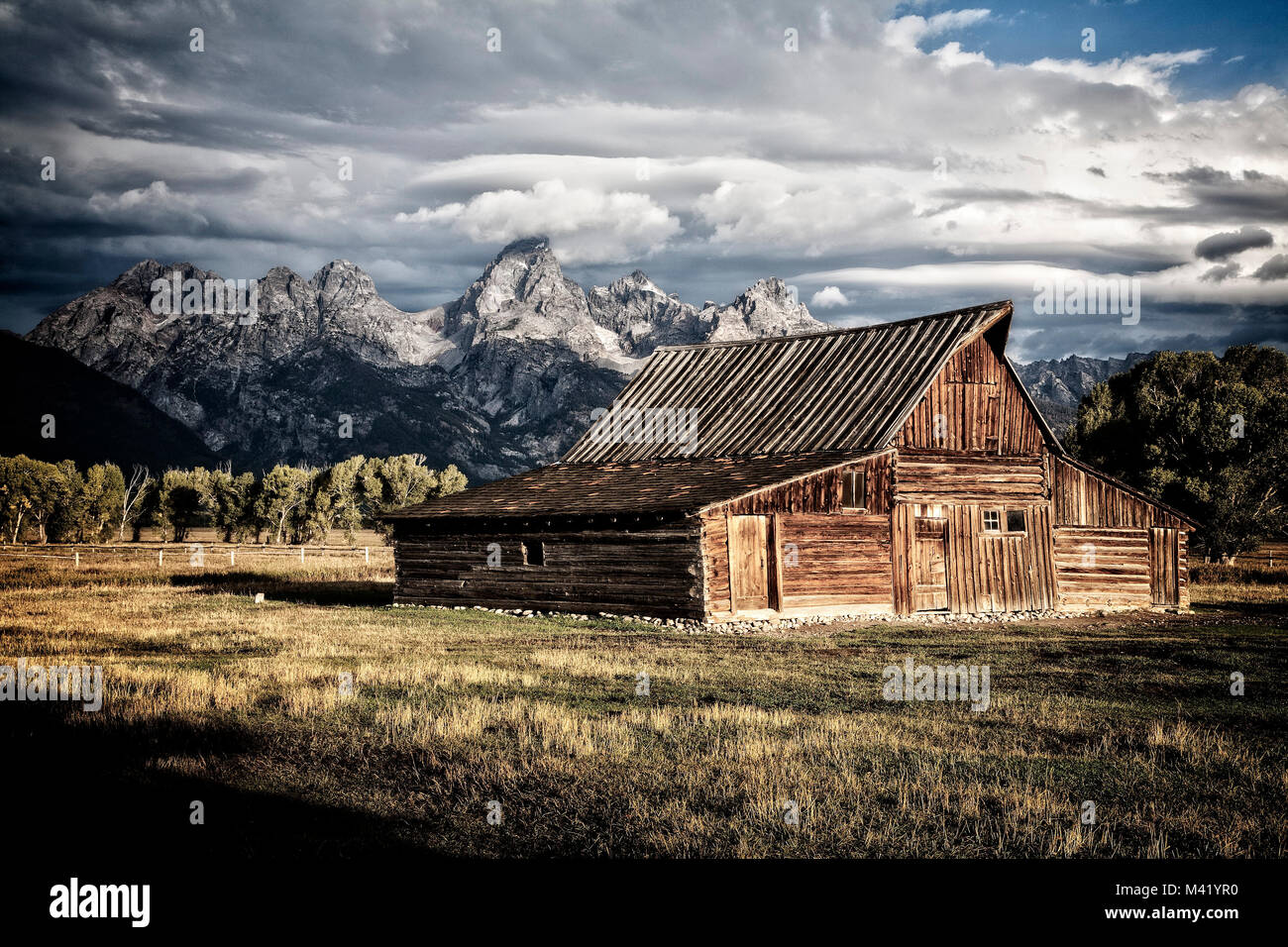La Thomas Moulton granaio sulla riga mormone vicino al Parco Nazionale di Grand Teton. Il Wyoming. Foto Stock