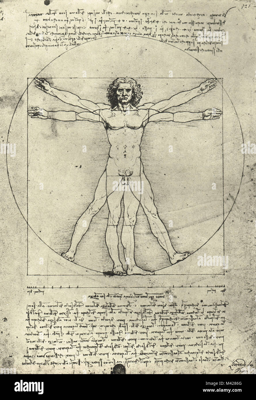 L'Uomo vitruviano, Leonardo da Vinci, circa 1490 Foto Stock