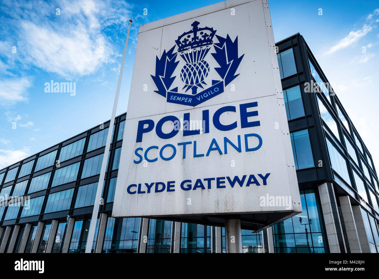 Vista della polizia in Scozia il quartier generale a Clyde Gateway in Glasgow, Scotland, Regno Unito Foto Stock