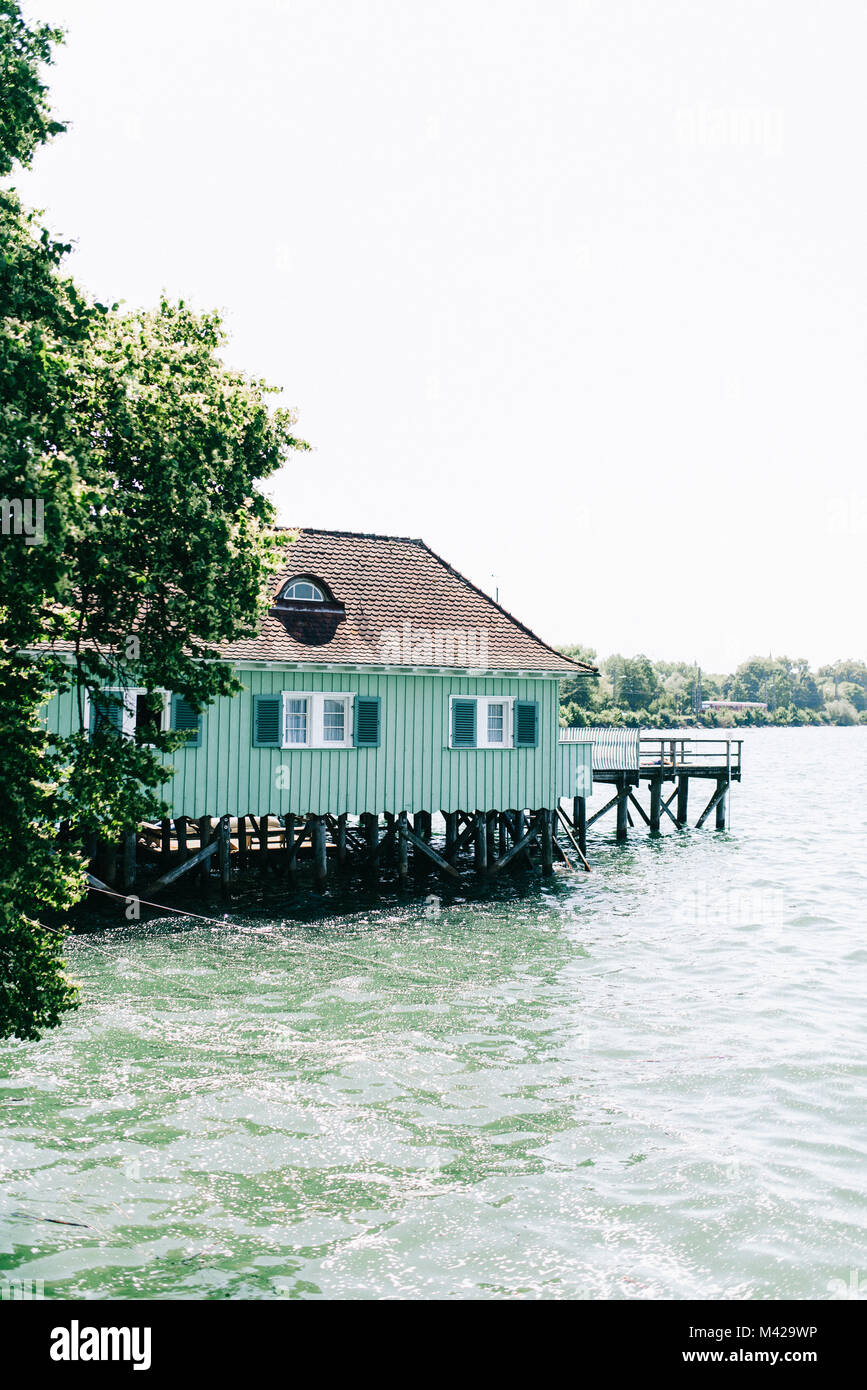 Boat House in Lindau, Germania Foto Stock