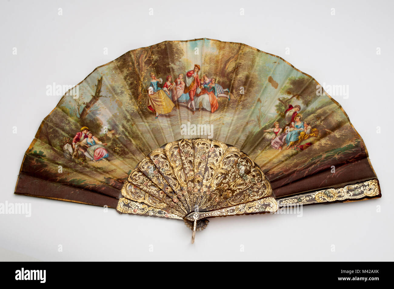 Estesa la ventola a mano del whit della scena gallante isolati su sfondo bianco Foto Stock