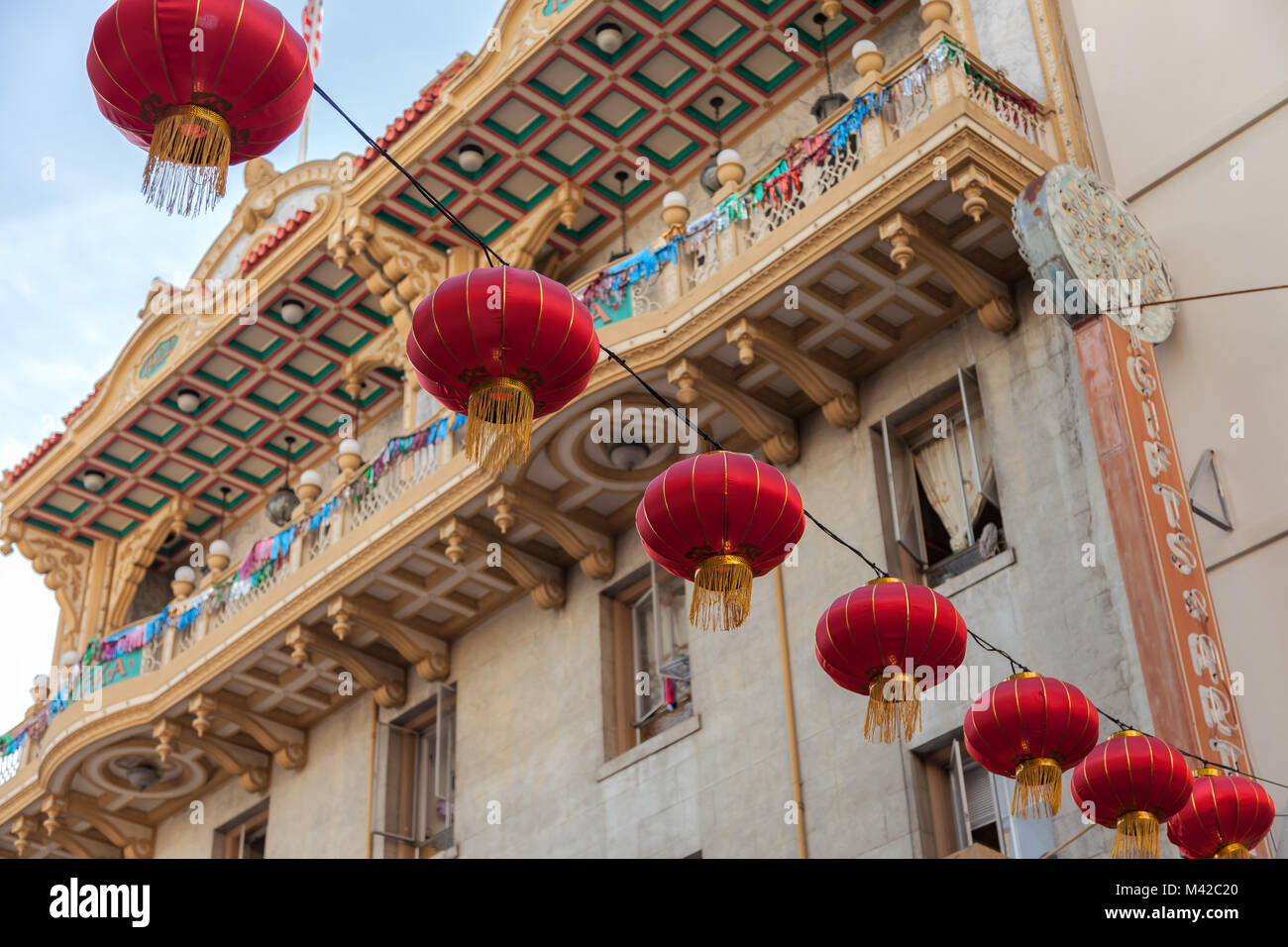 San Francisco Chinatown decora con lanterne rosse per festeggiare il nuovo anno cinese, anno del cane, California, 2018 Foto Stock