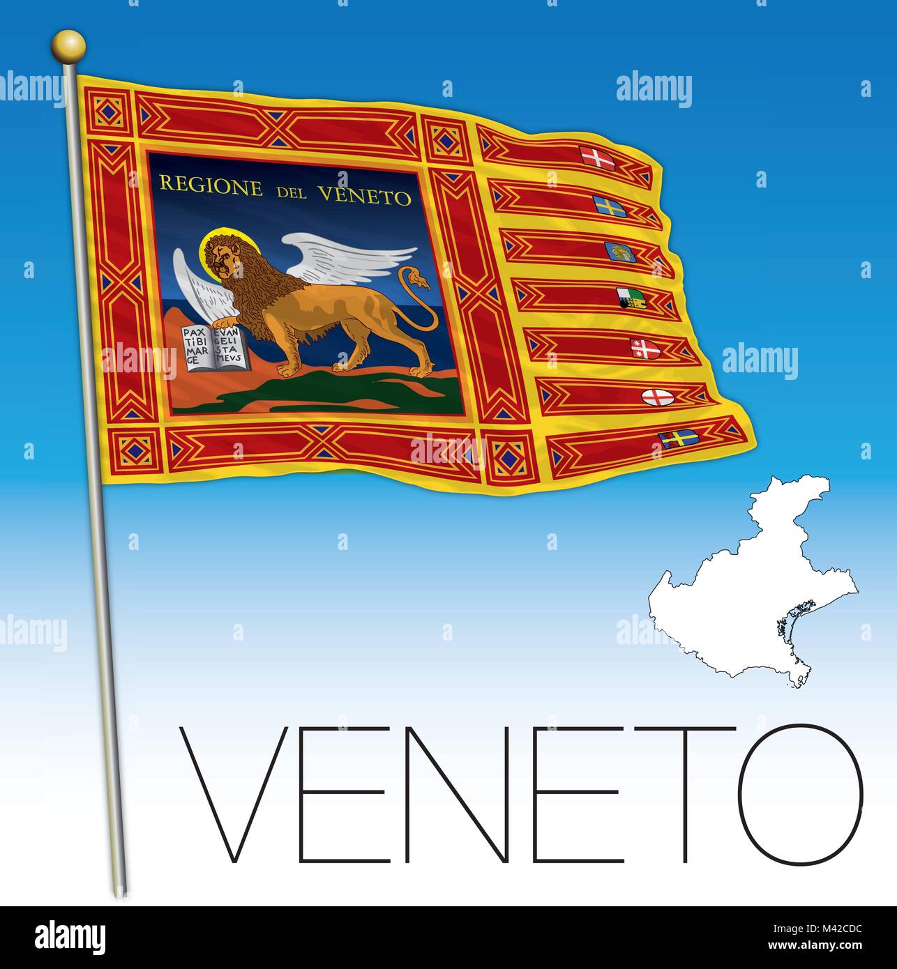 Veneto mappa e bandiera, l'Italia, la bandiera di San Marco Illustrazione Vettoriale