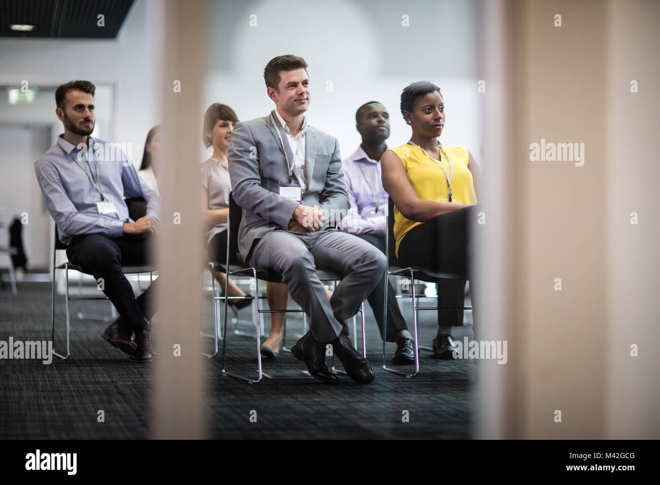 Ascolto del pubblico a una conferenza di affari Foto Stock