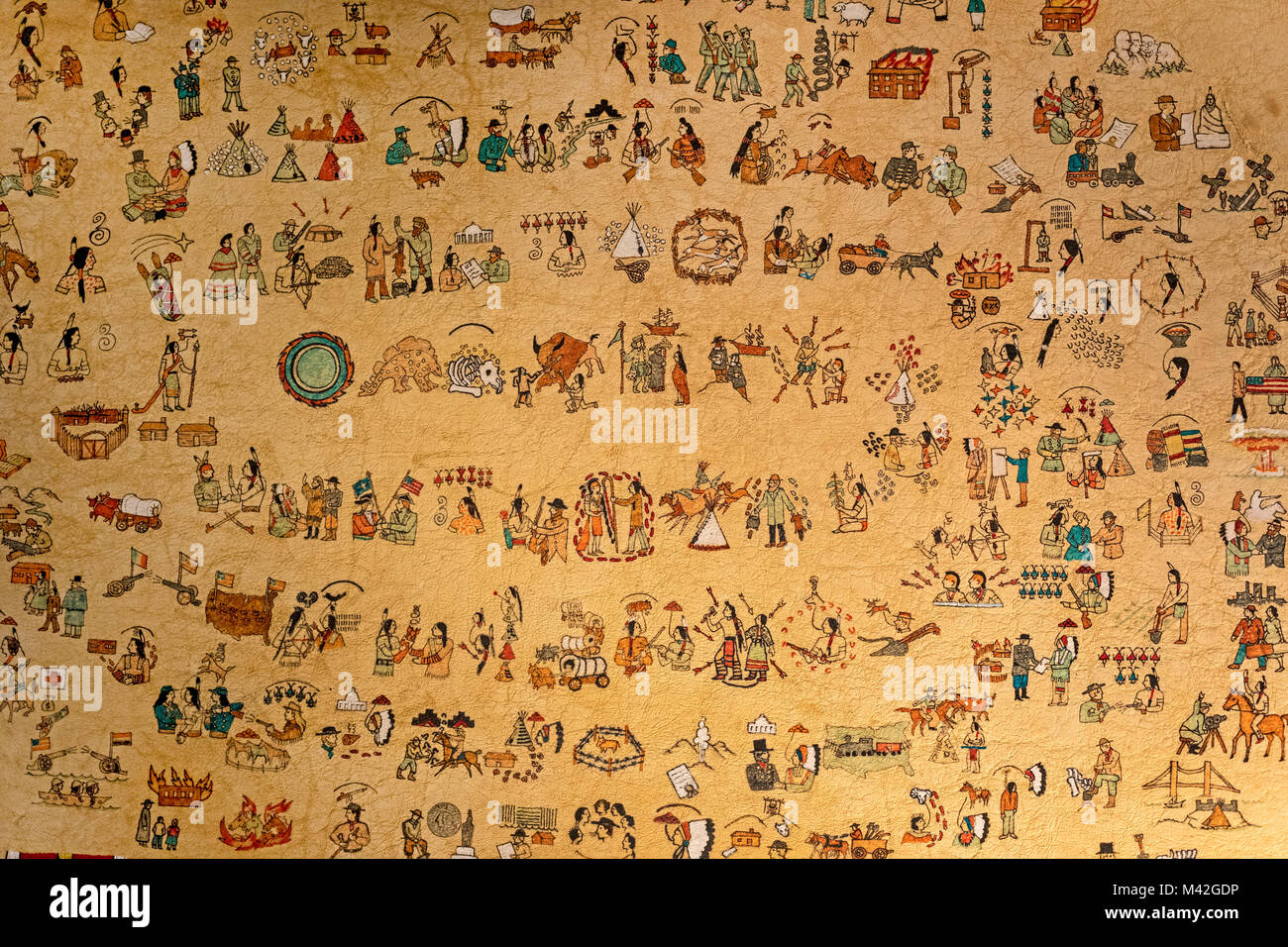 Harrison, Nebraska - Un inverno storia di conteggio, dipinta da Oglala Sioux artista Alba poco Sky, parte della collezione Cook di American Indian artefatti Foto Stock