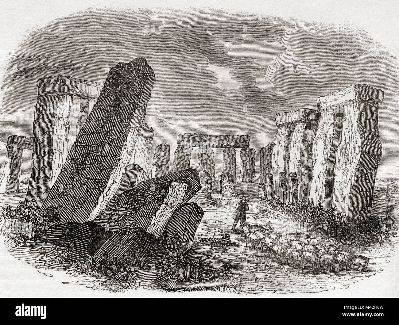 Stonehenge, Wiltshire, Inghilterra c.1837. Da Vecchia Inghilterra: un museo pittorico, pubblicato nel 1847. Foto Stock