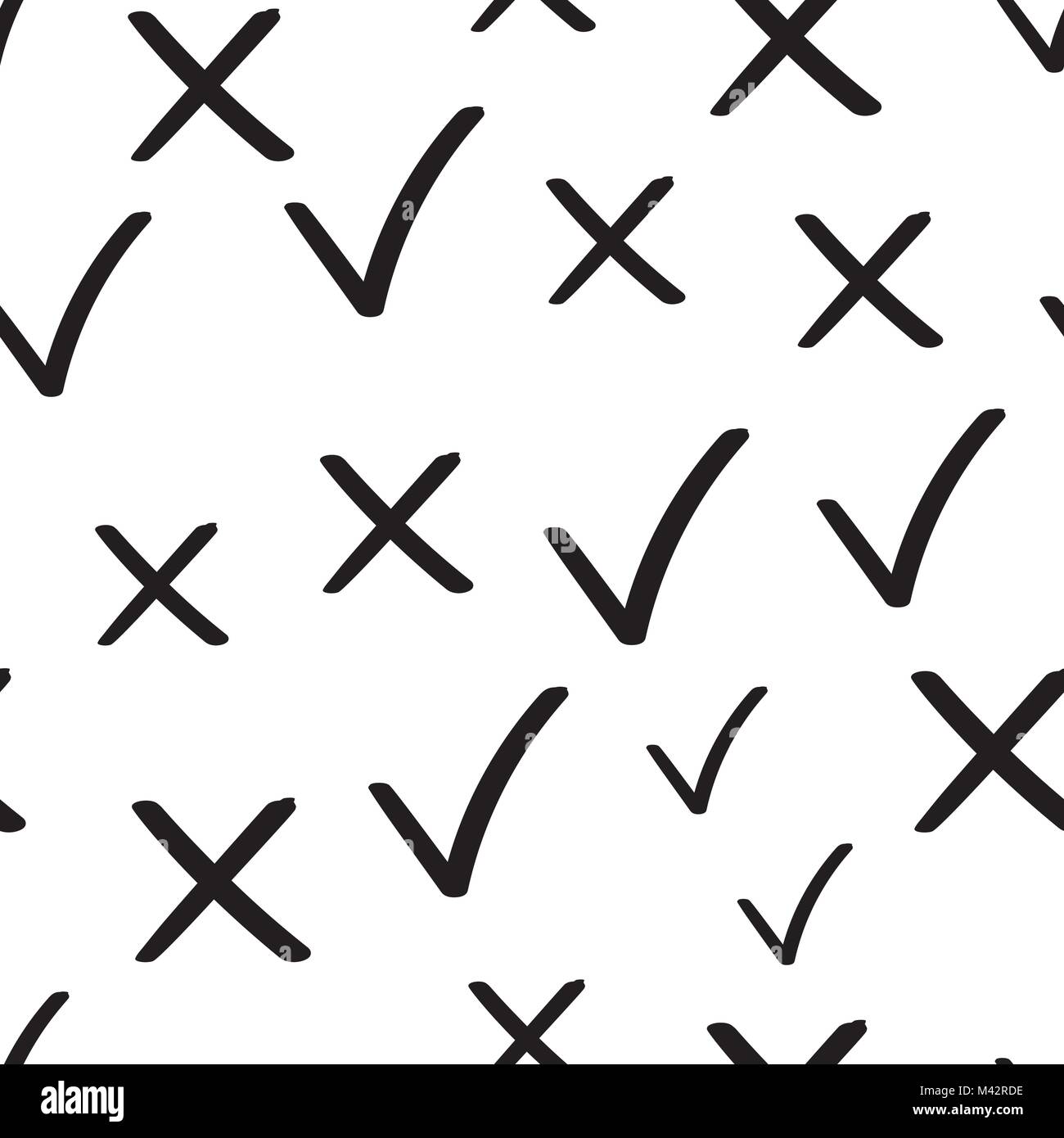 I segni di spunta contrassegna e croce pattern seamless sfondo. Appartamento Business illustrazione vettoriale. Sì e nessun segno di spunta segno modello di simbolo. Illustrazione Vettoriale